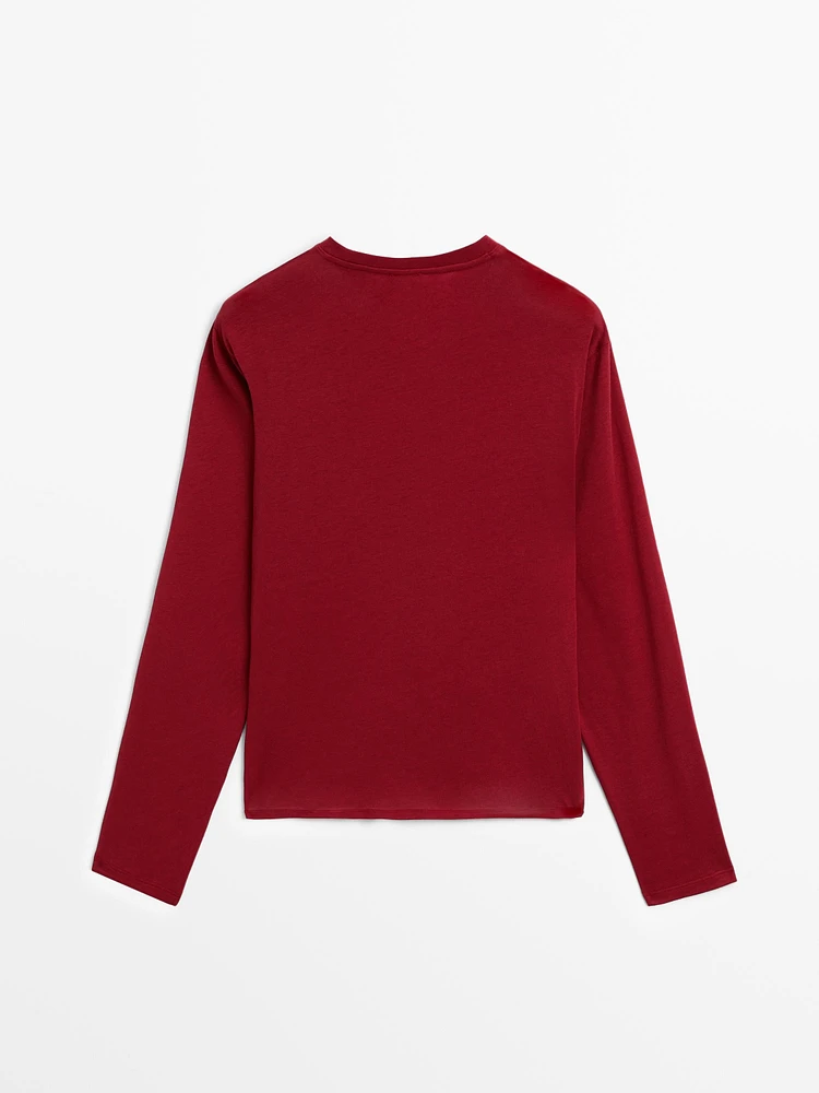 T-shirt slim fit à manches longues en coton