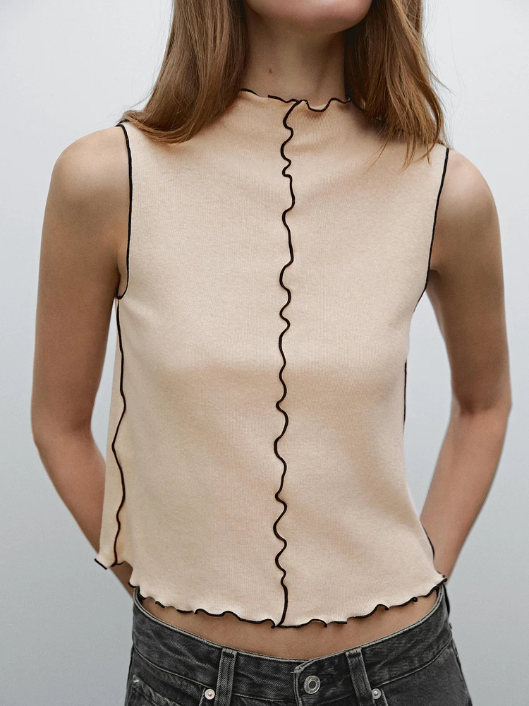 Funnel neck top with trims