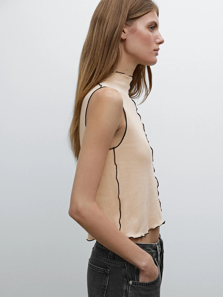 Funnel neck top with trims