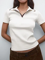 Short sleeve knit polo shirt with contrast ribbed trims