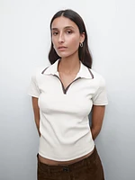 Short sleeve knit polo shirt with contrast ribbed trims