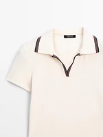 Short sleeve knit polo shirt with contrast ribbed trims