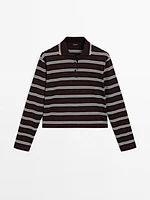 Striped cotton knit polo sweater