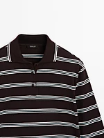 Striped cotton knit polo sweater