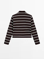 Striped cotton knit polo sweater