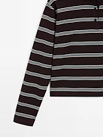 Striped cotton knit polo sweater