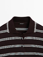 Striped cotton knit polo sweater