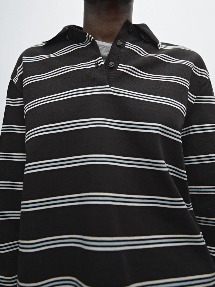 Striped cotton knit polo sweater