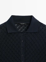 Knit T-shirt with openwork polo collar