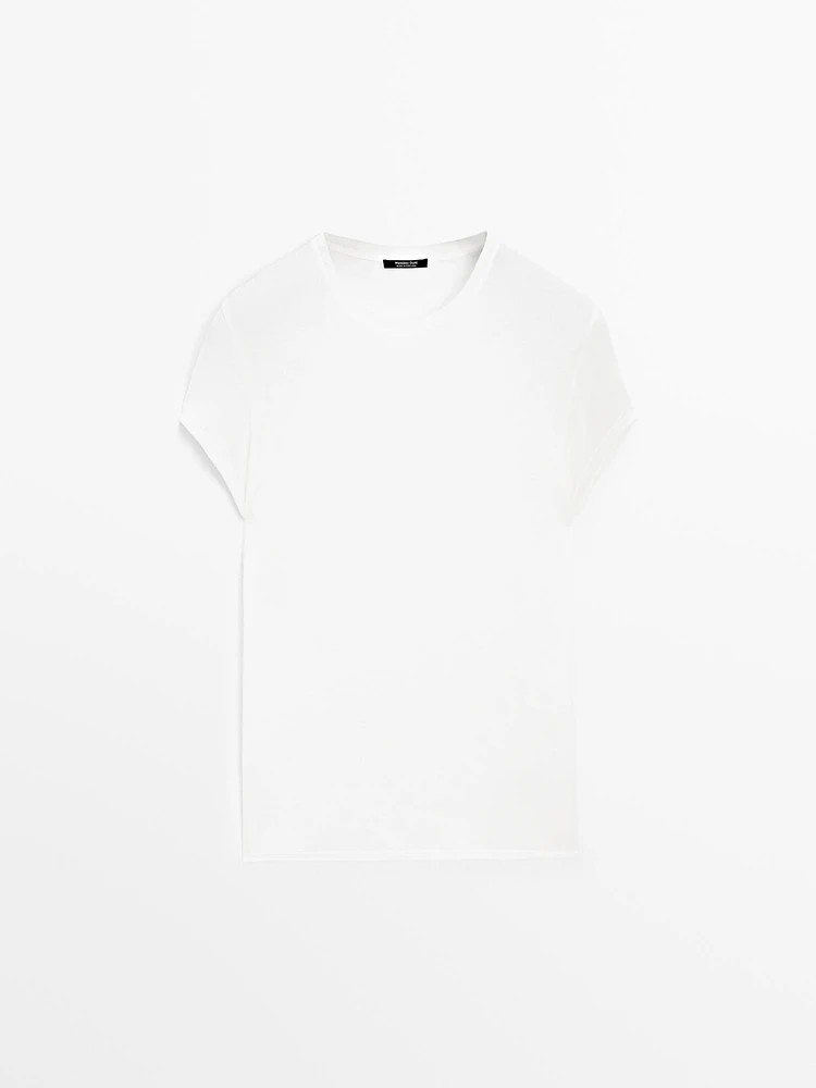 Double-layer cotton henley T-shirt