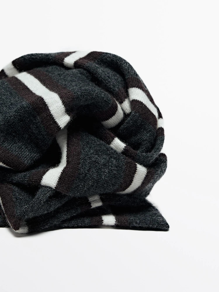 Thin striped wool blend scarf