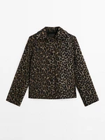 Short wool blend animal print coat