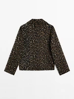 Short wool blend animal print coat