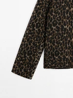 Short wool blend animal print coat