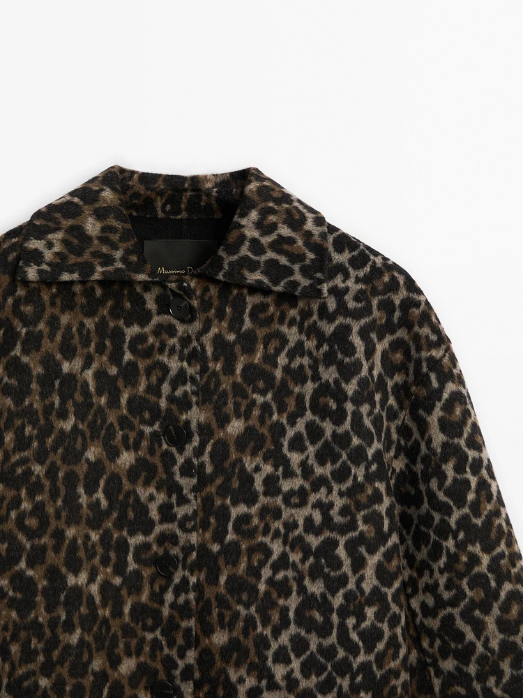 Short wool blend animal print coat