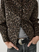 Short wool blend animal print coat