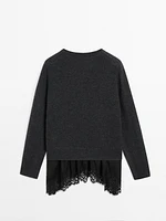 Knit dress with lace trim hem