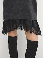 Knit dress with lace trim hem