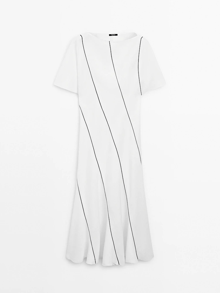 Flowing linen blend dress with contrasting details