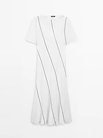 Flowing linen blend dress with contrasting details