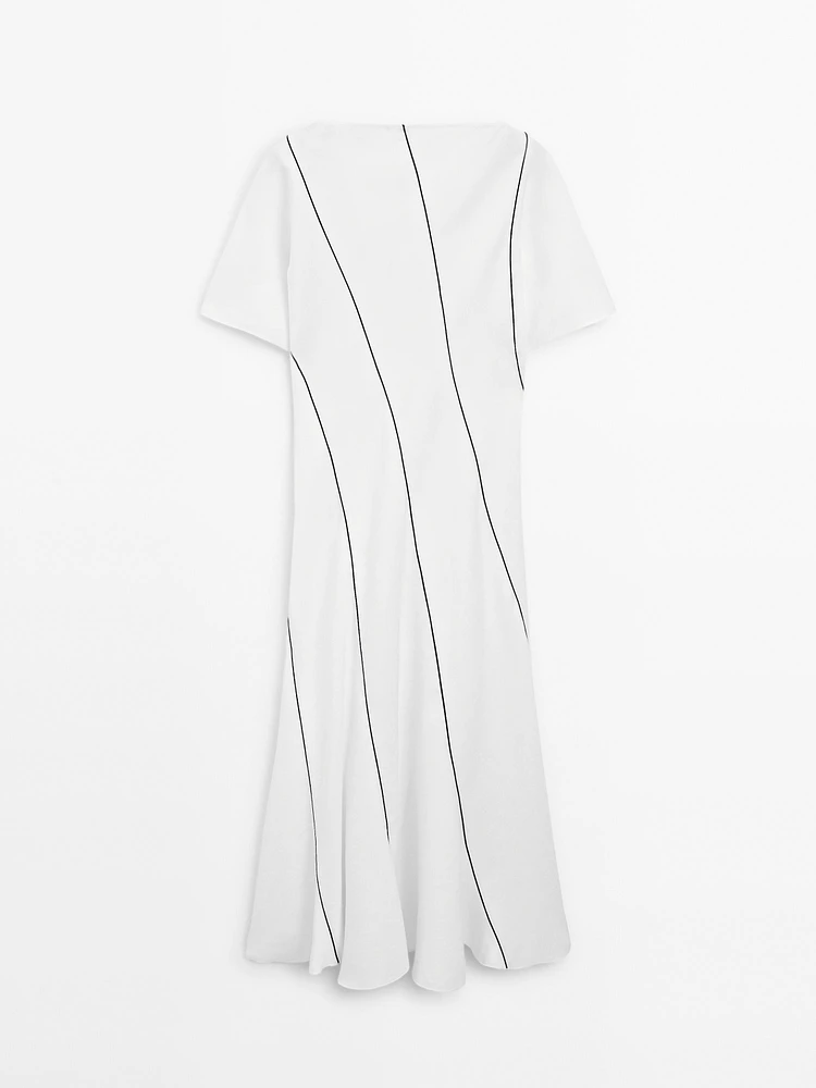 Flowing linen blend dress with contrasting details