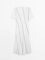 Flowing linen blend dress with contrasting details