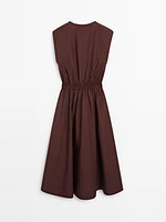 Poplin midi dress with elasticated waistband