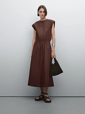 Poplin midi dress with elasticated waistband