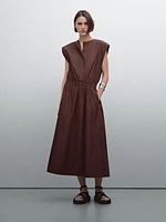 Poplin midi dress with elasticated waistband