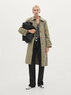 Long lightweight quilted trench coat