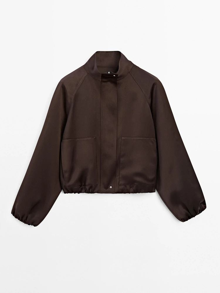 Veste bomber satinée et froncée