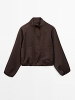 Gathered satin bomber jacket