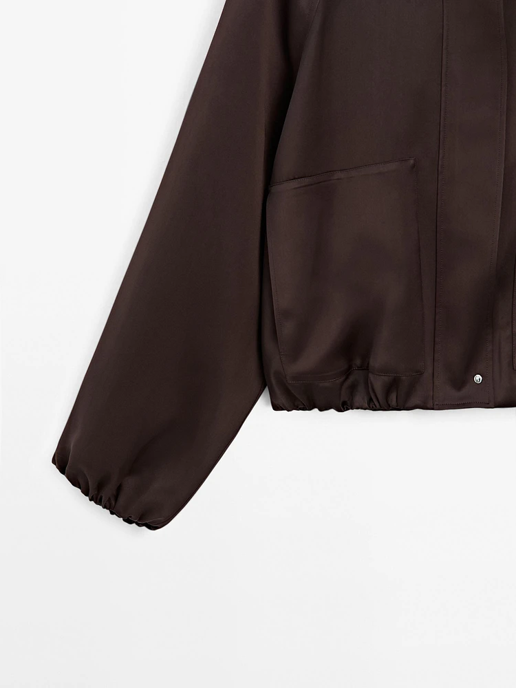 Veste bomber satinée et froncée