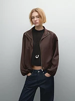 Gathered satin bomber jacket