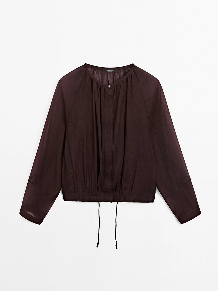 Flowing semi-sheer bomber jacket