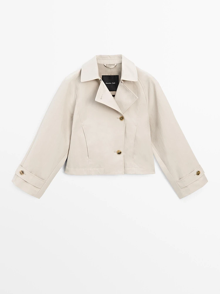 Short cotton blend trench coat