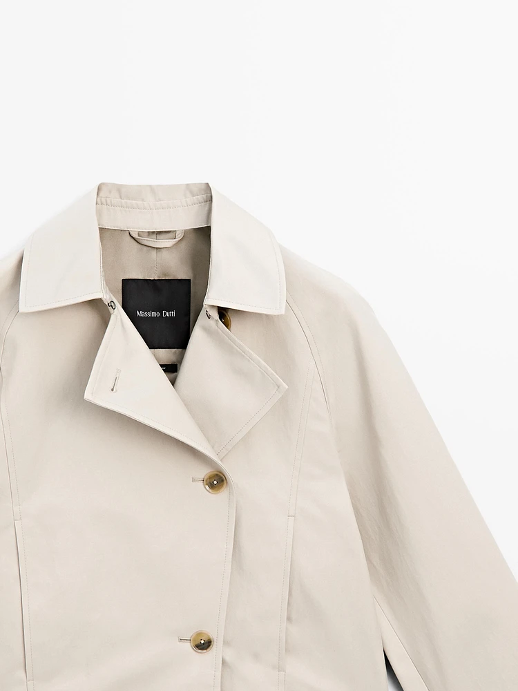 Short cotton blend trench coat