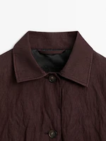 Burgundy trench coat crinkle fabric