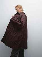 Burgundy trench coat crinkle fabric