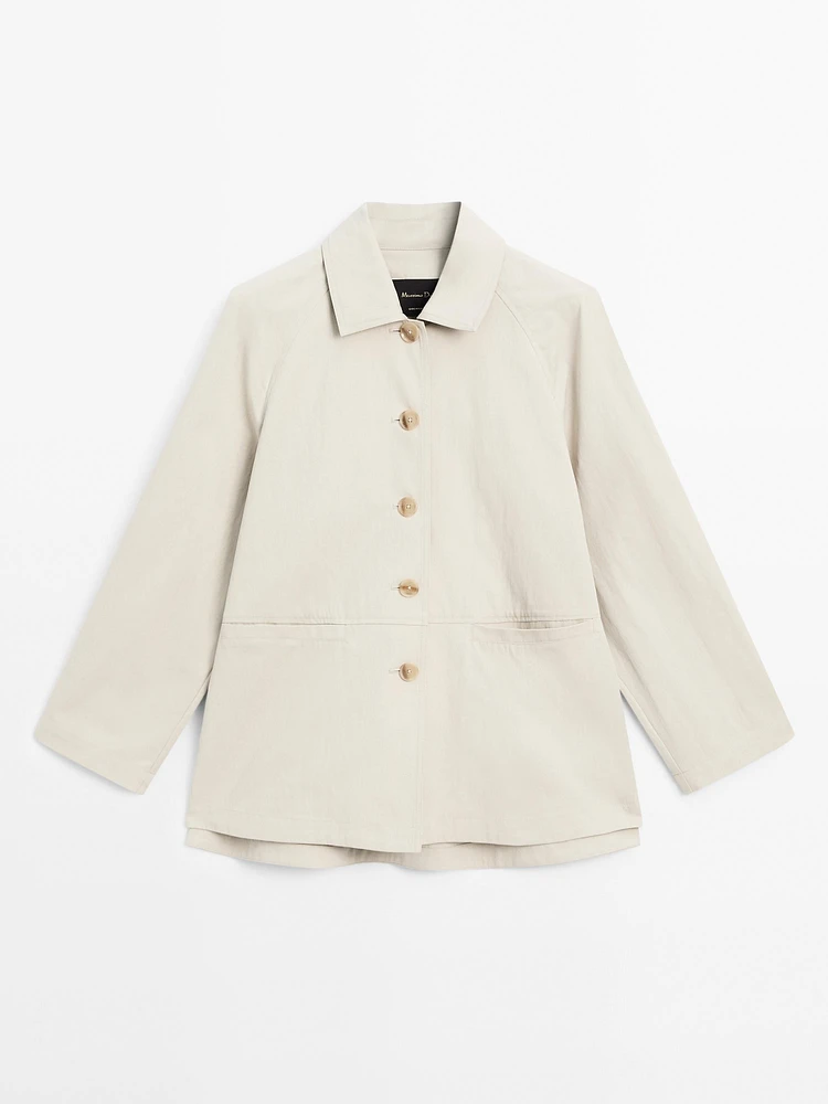 Cotton blend raglan sleeve trench coat