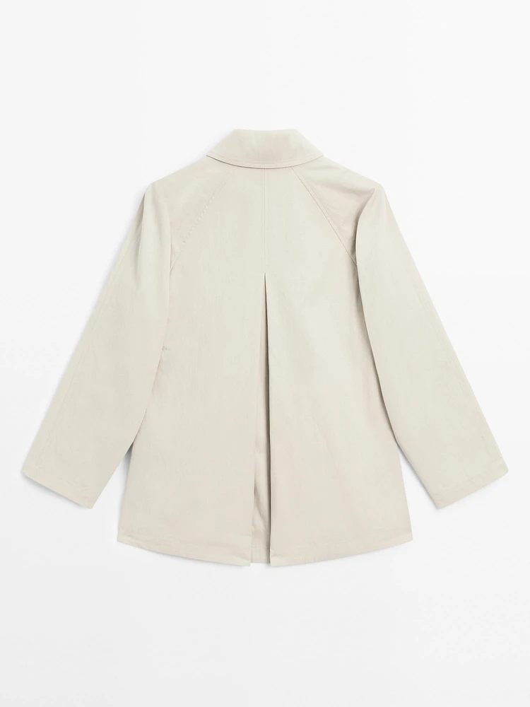 Cotton blend raglan sleeve trench coat