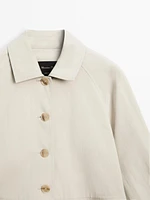 Cotton blend raglan sleeve trench coat