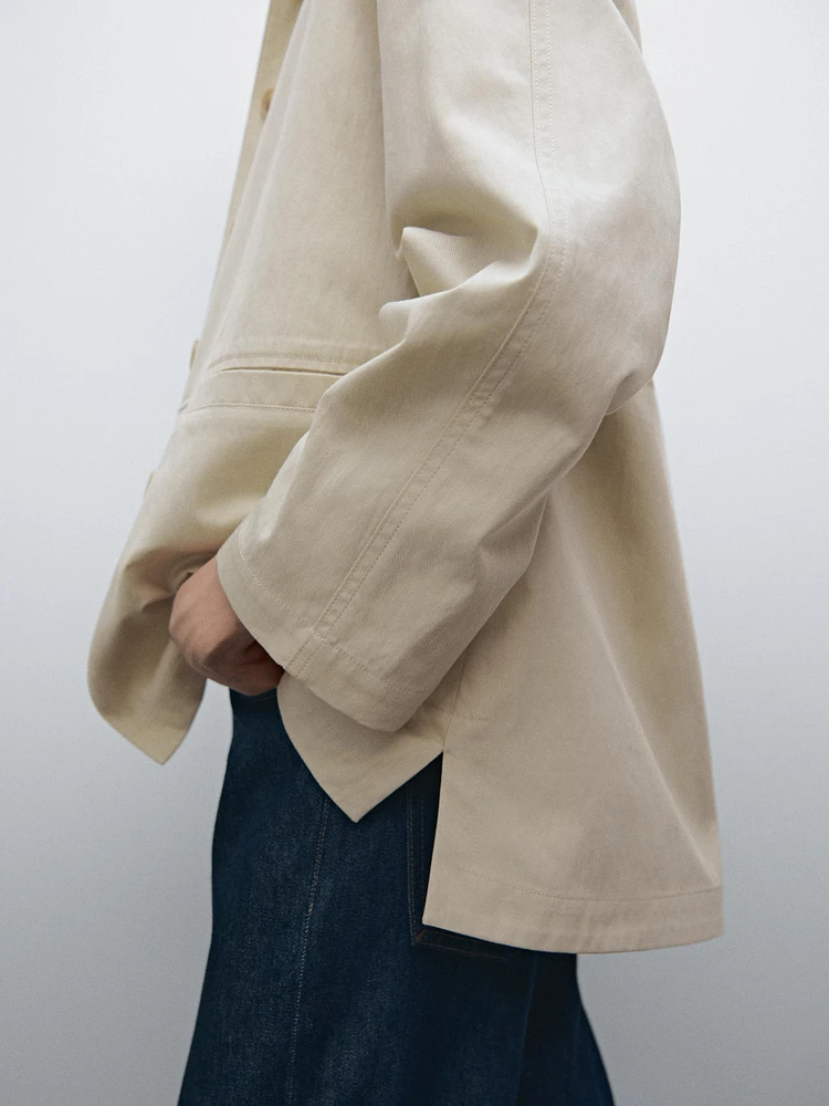 Cotton blend raglan sleeve trench coat