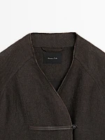 Linen blend jacket with leather fastening detail