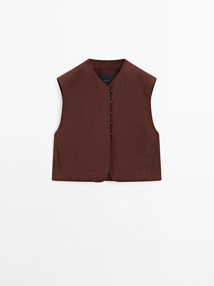 Linen blend waistcoat with buttons