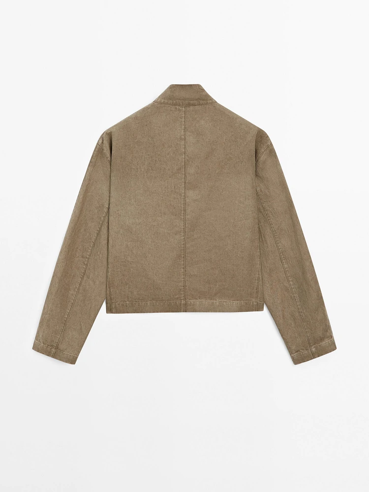 100% linen crossover bomber jacket