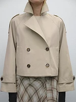 100% cotton short trench coat with lapel collar