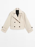 100% cotton short trench coat with lapel collar