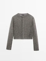 Short contrast wool blend cardigan