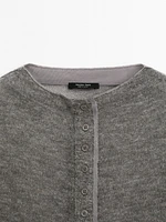 Short contrast wool blend cardigan